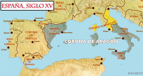 Mapa de los reinos de España en el siglo XV