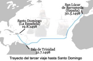 Mapa del tercer viaje de Cristóbal Colón a América
