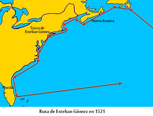 Ruta de Esteban Gómez en 1524