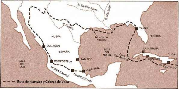 Mapa de la expedición de Pánfilo de Narváez y Cabeza de Vaca