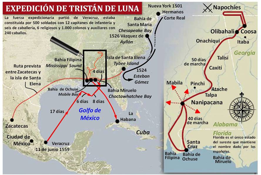 Mapa de la ruta de Tristán de Luna