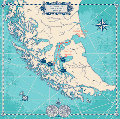 Mapa del extrecho de Magellan 