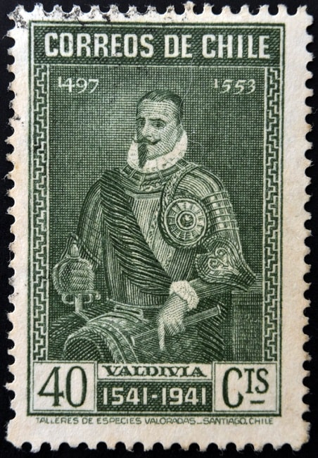 Stamp commemorating the V Centenary of the Foundation of Santiago de Chile by Pedro de Valdivia